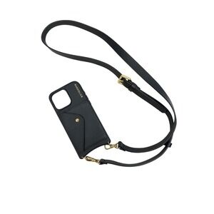 New Bandolier Emma iPhone 16 Pro Max Black Pebble Leather Crossbody Case Strap